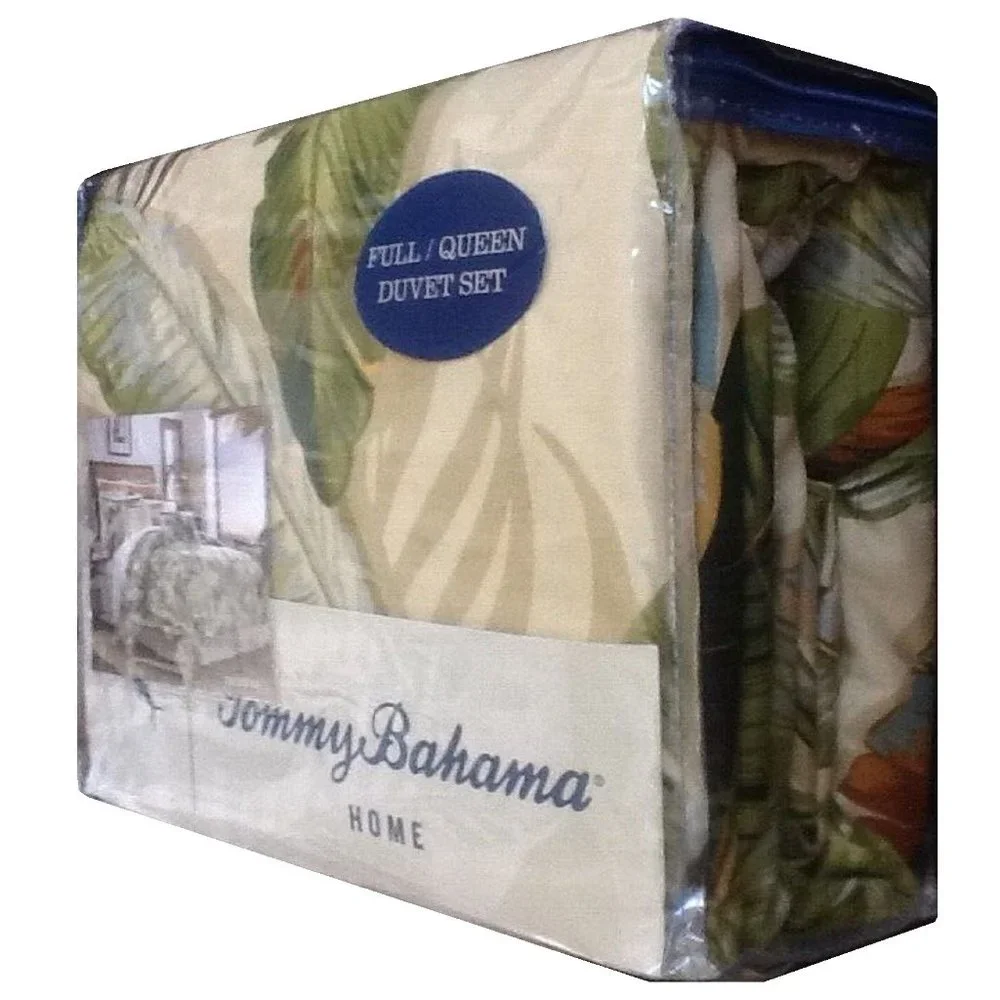 brand new Tommy Bahama Palmiers 100% Cotton QUEEN Duvet Cover + 2 Shams